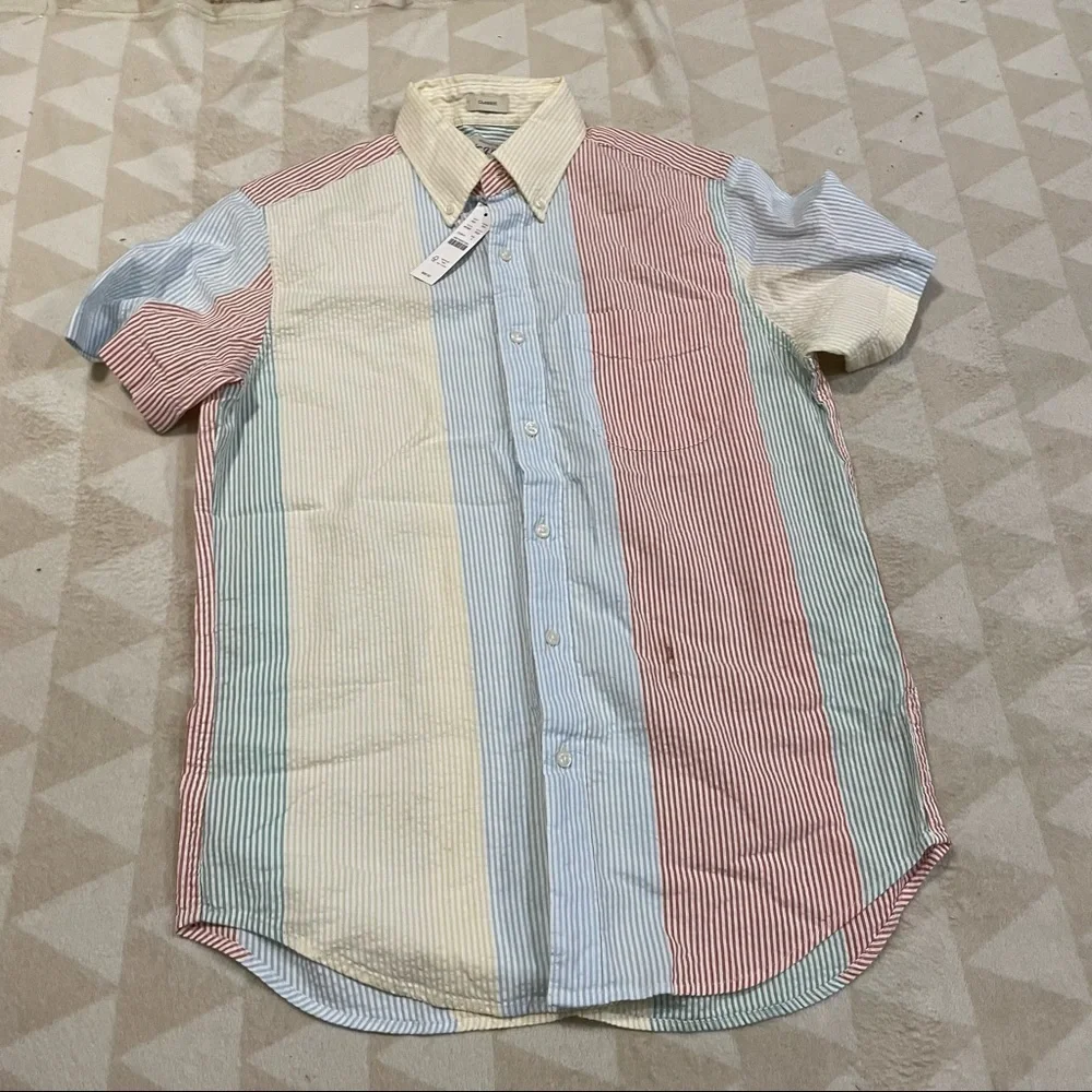 J crew short sleeve yarn dyed seersucker shirt runonrun stripe